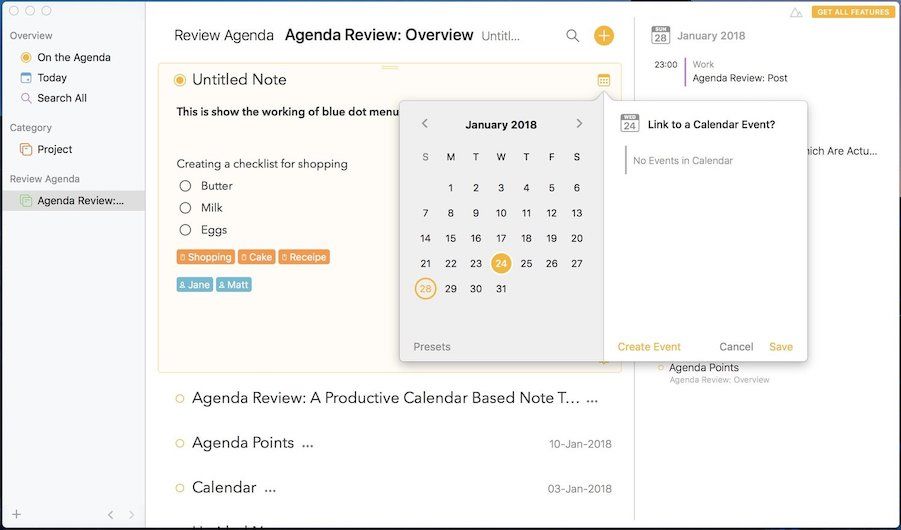 Agenda Review Calendar Based Note Taking App for Mac appsntips