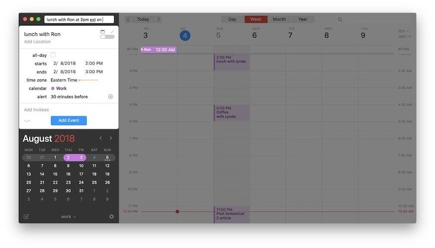 multiple time zones fantastical for mac