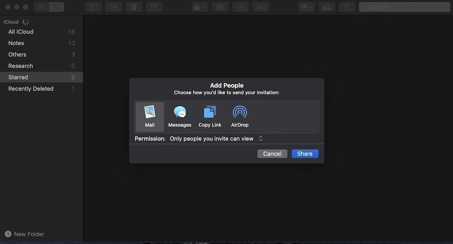 Sharing Apple Notes Folder in macOS Catalina 5