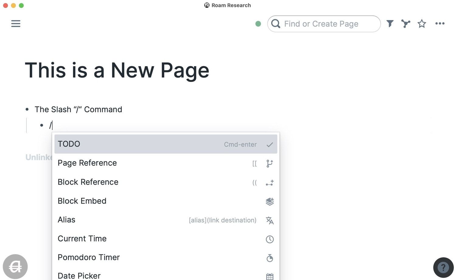Slash Command in Roam Research