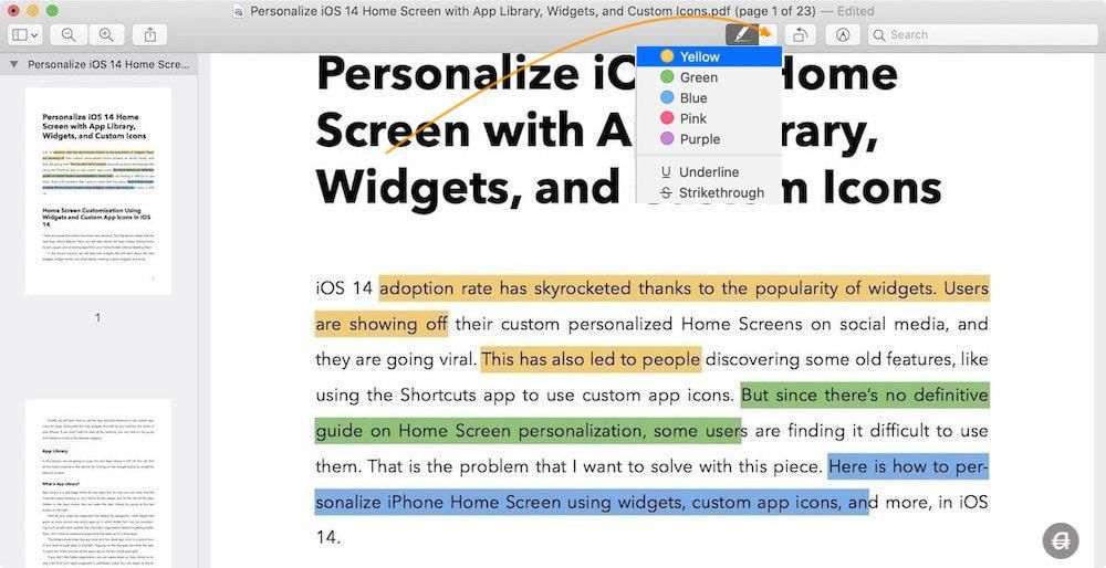 mac how to highlight on pdf