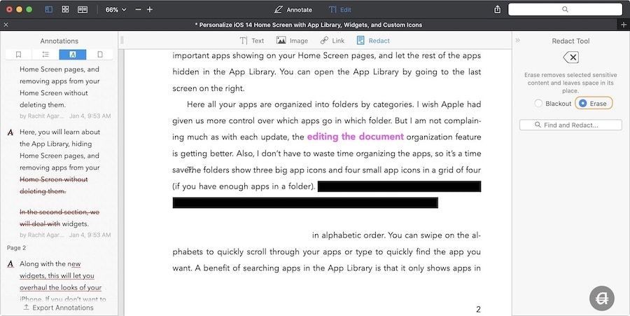 delete annotations in mac for screenshot