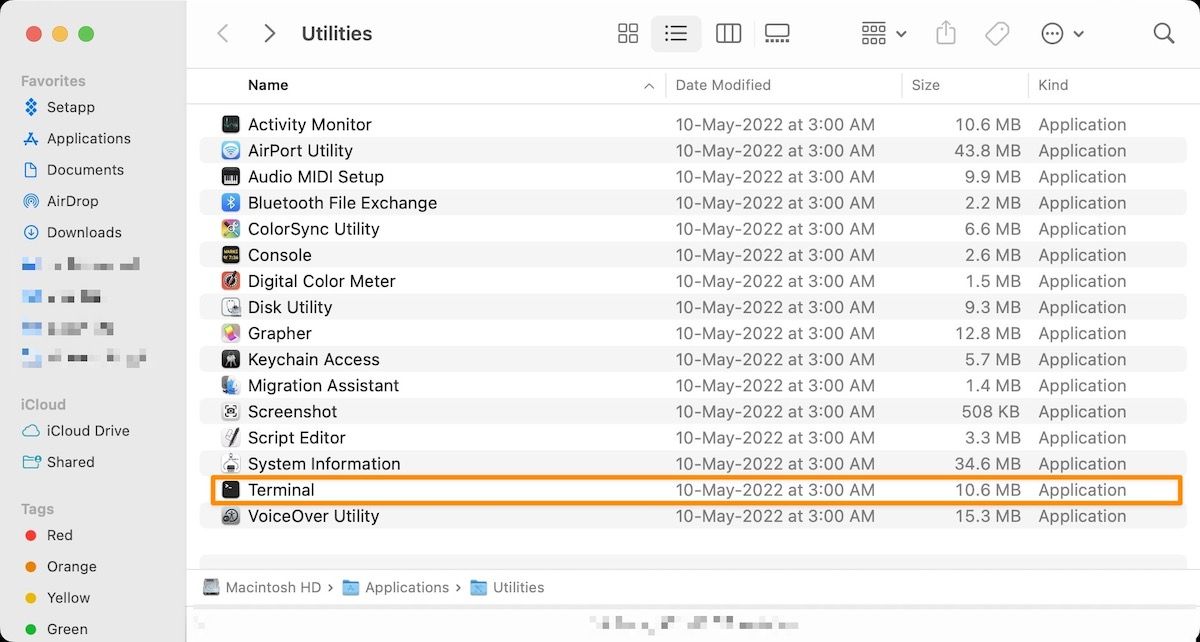 Utilities Folder in macOS