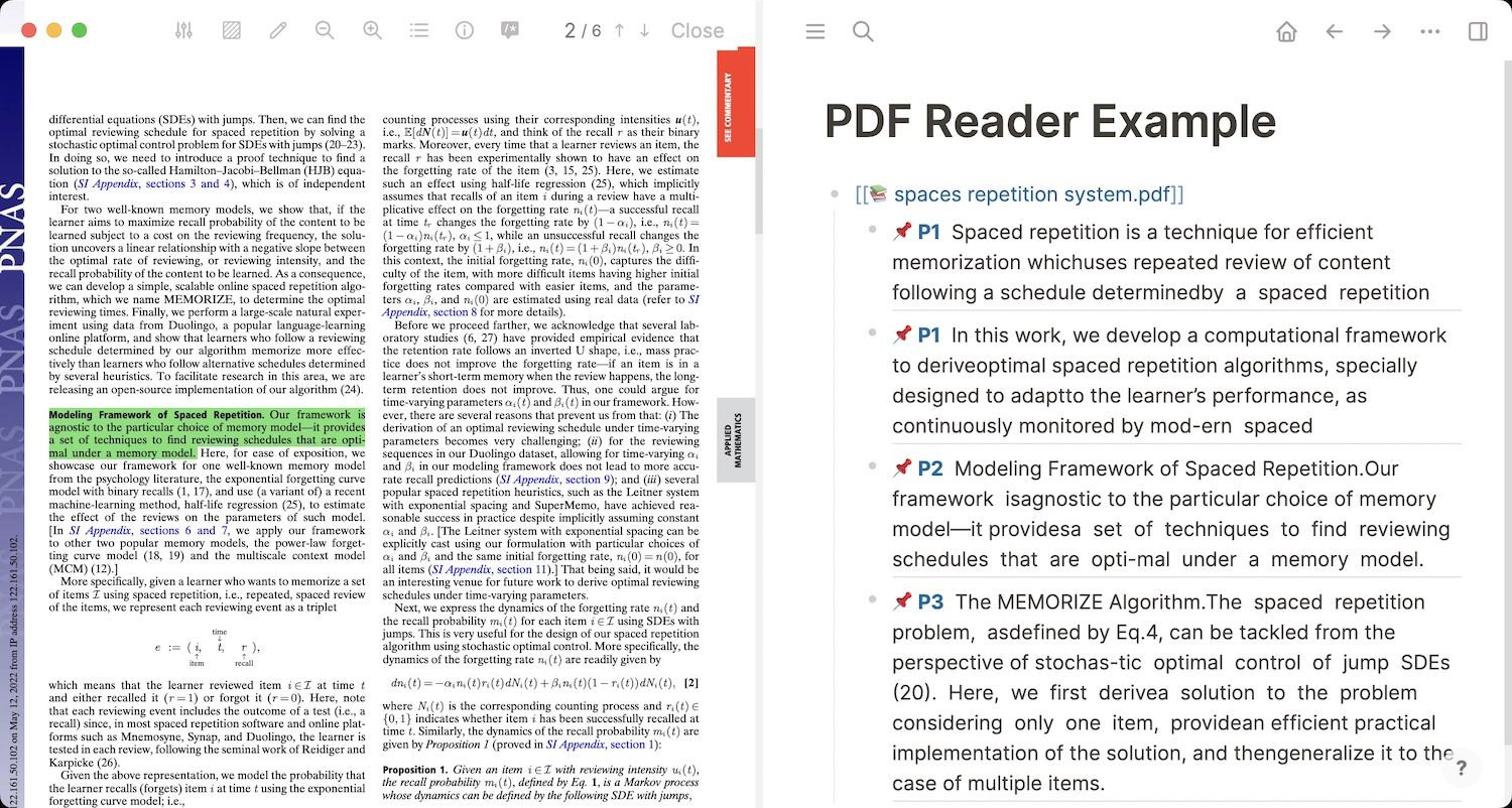 Built-in PDF reader in Logseq