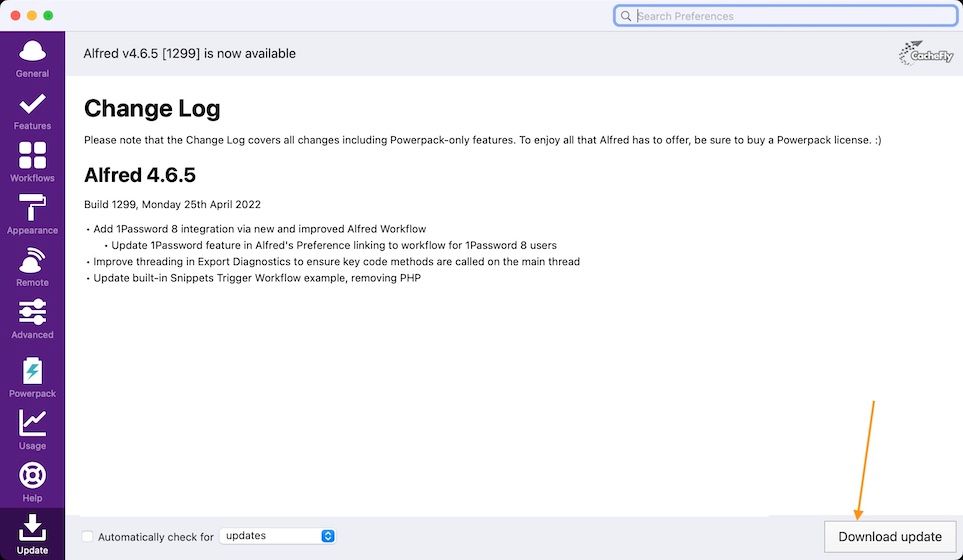 Download Alfred updates