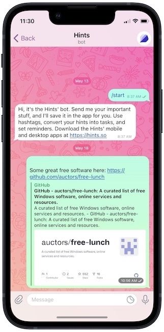 iPhone showing hints telgram bot