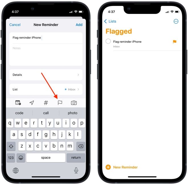 Add flag to reminder on iPhone