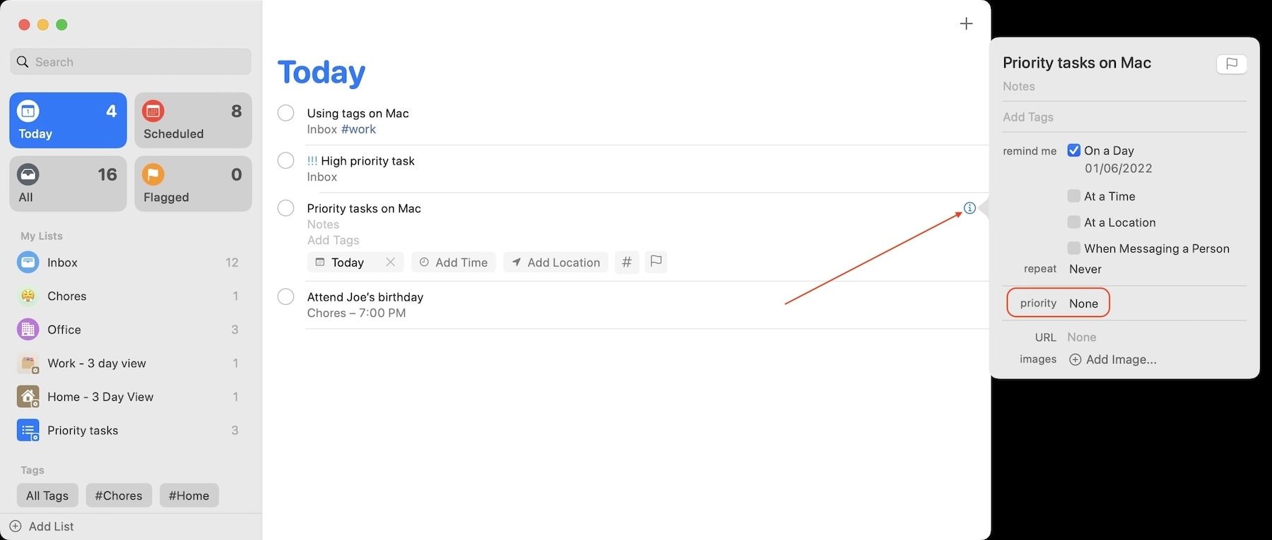 add priority to reminders on Mac 1