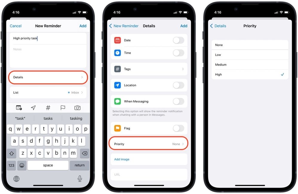 add priority to reminders on iPhone 1