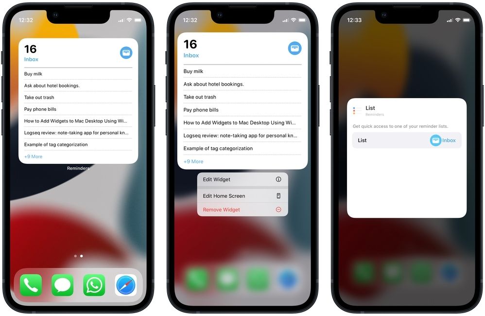 reminders widget on iPhone