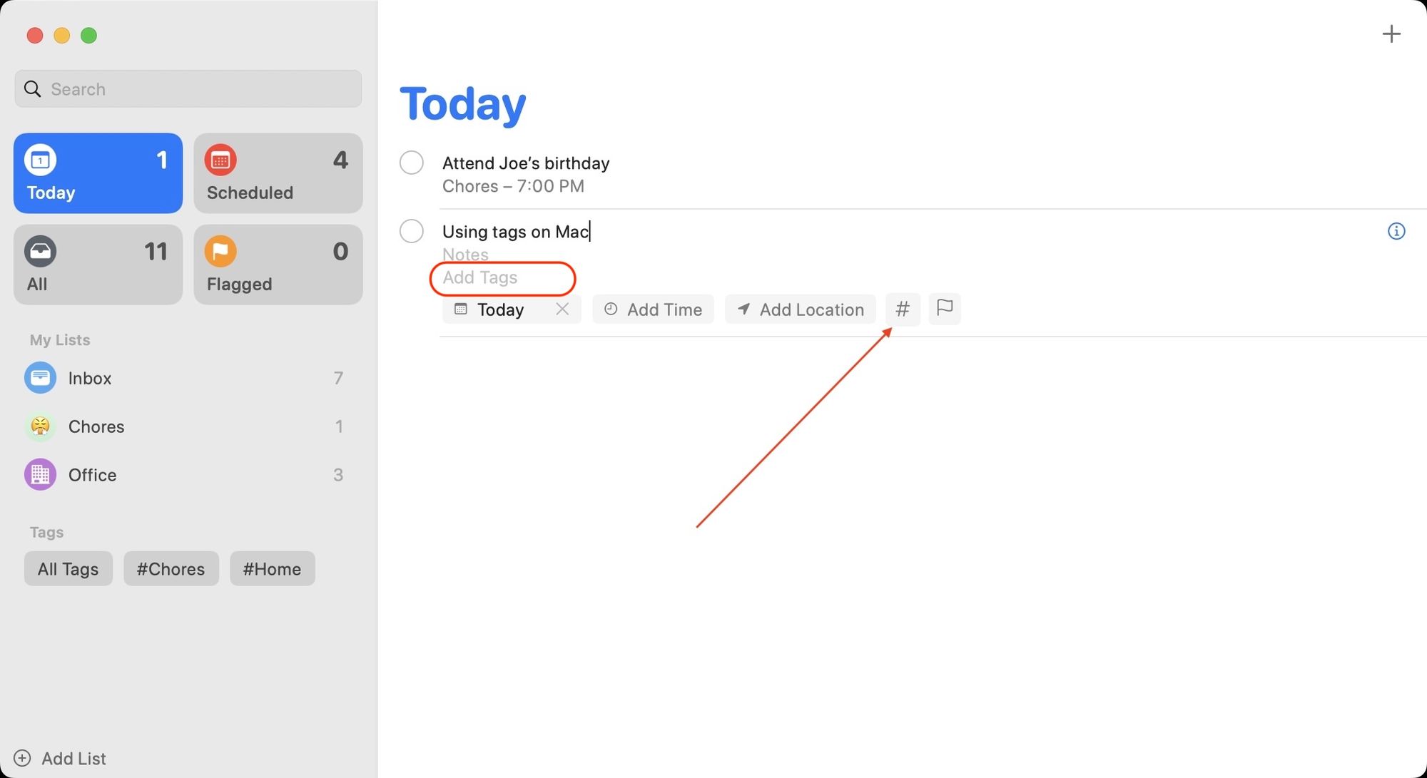 use tags to organize reminders on Mac 1