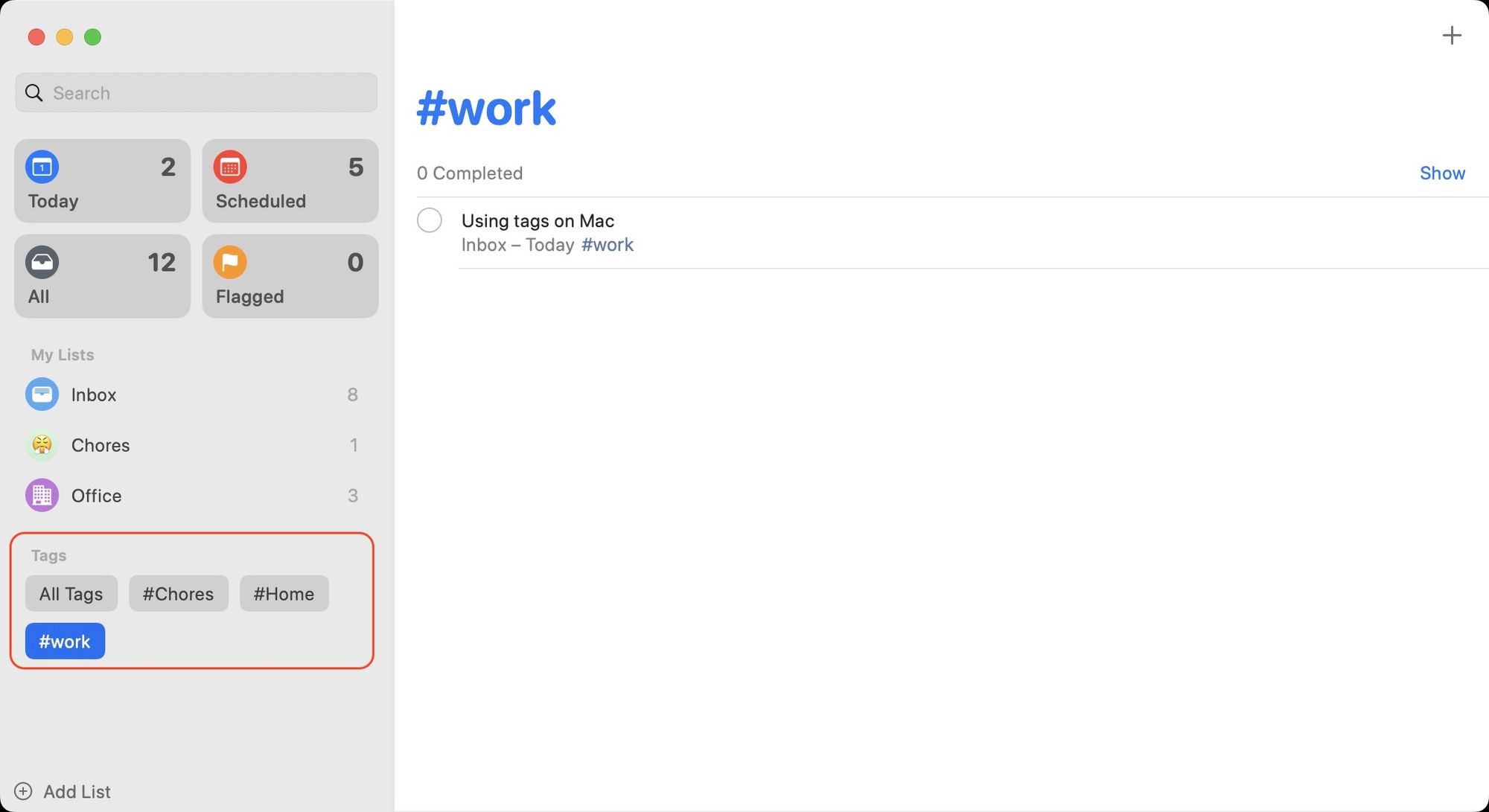 use tags to organize reminders on Mac 3