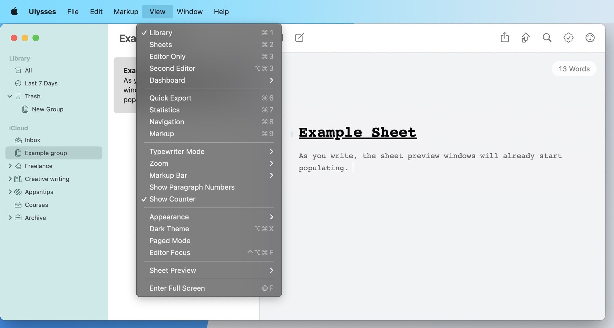 Ulysses viewing modes