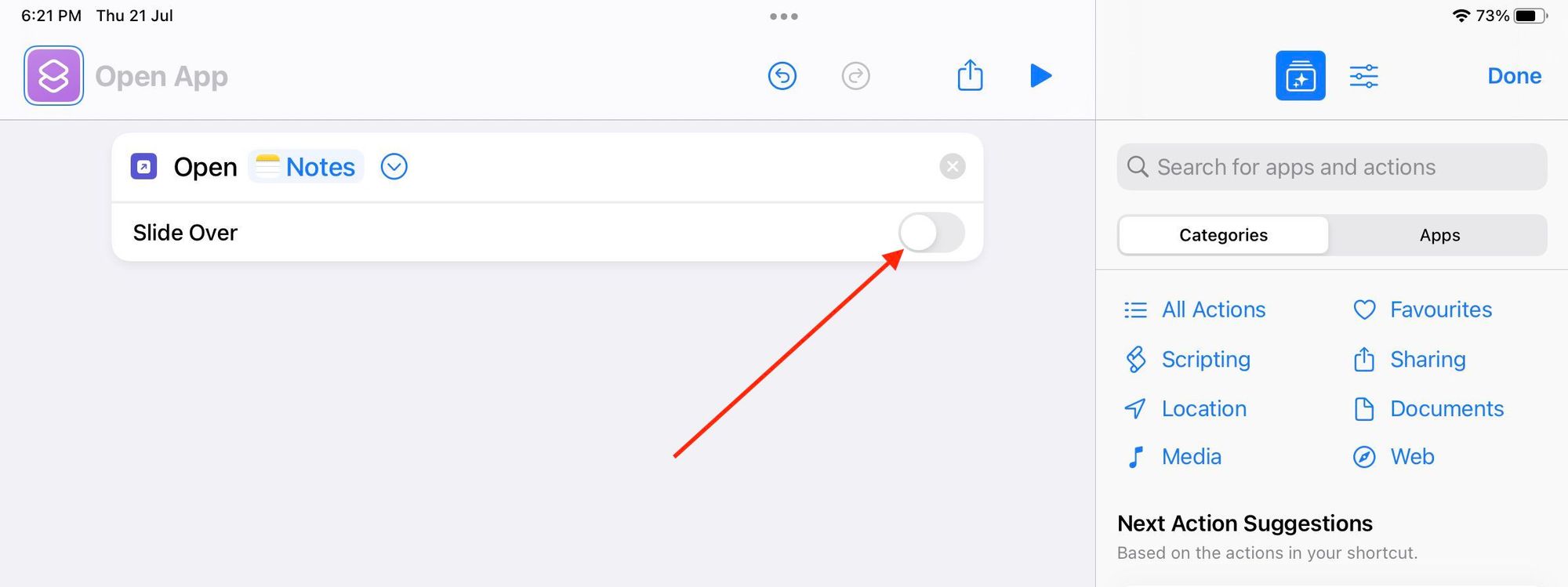 enable the toggle for slide over mode