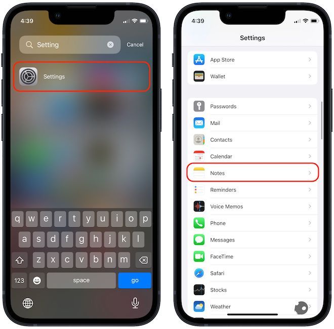 open apple notes app settings