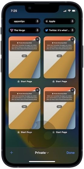 Pin tabs in Safari on iPhone 5