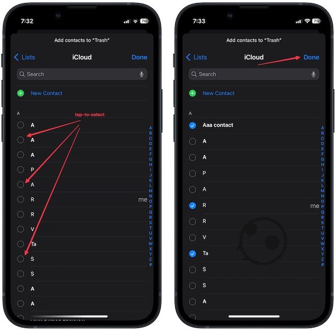 delete multiple contacts on iPhone 5