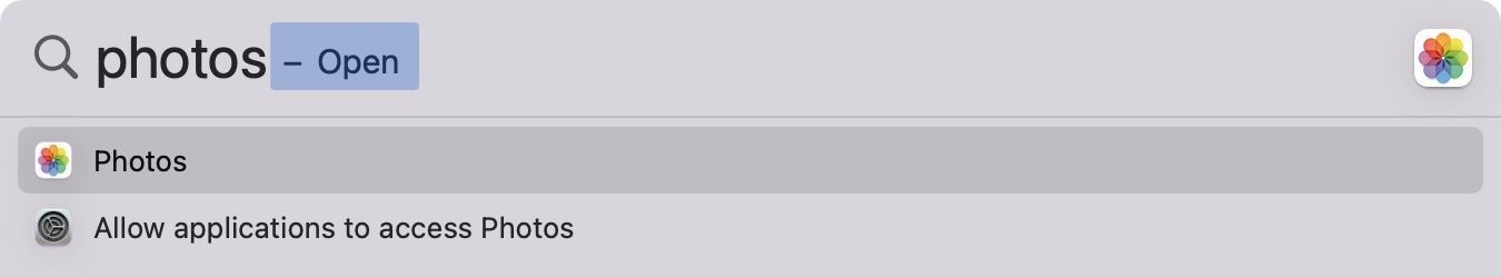 launching photos app via spotlight