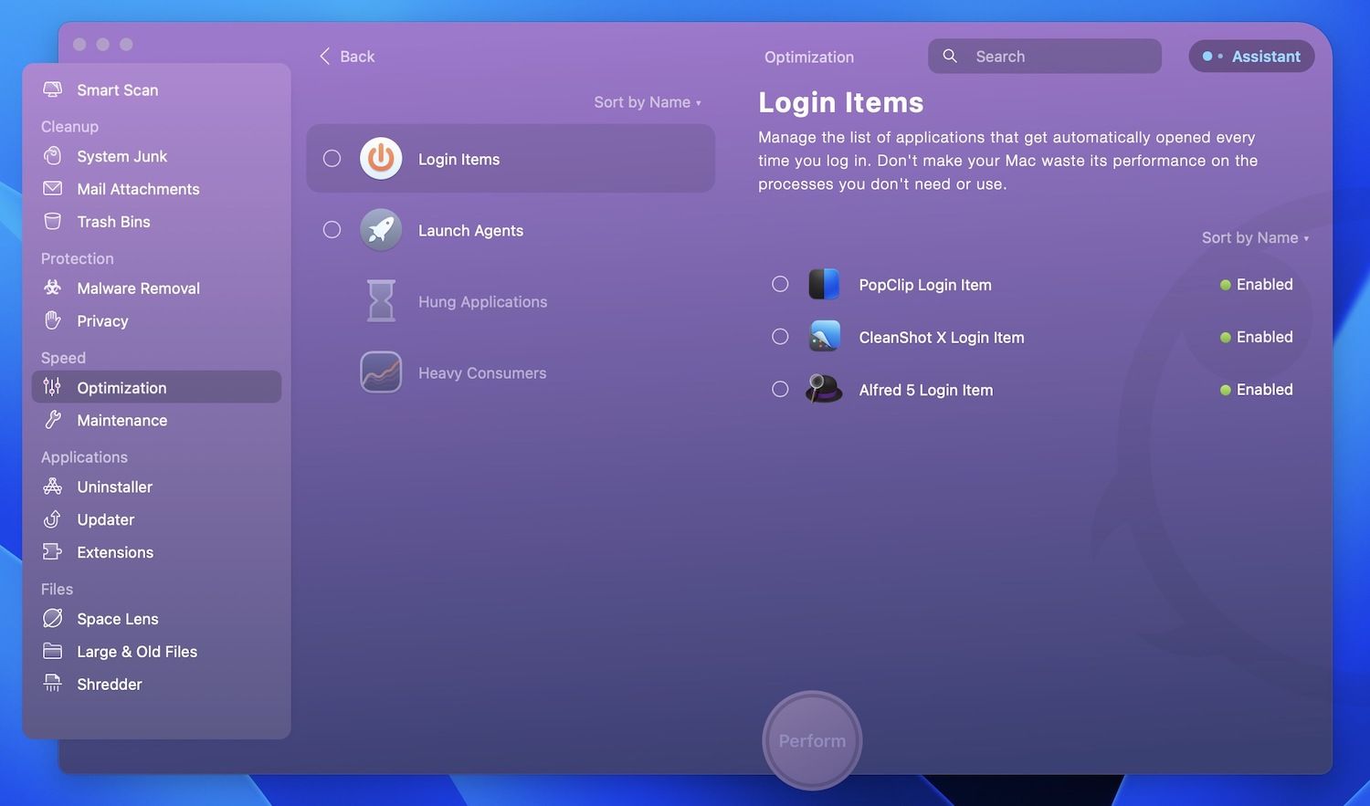 cleanmymac x login items menu