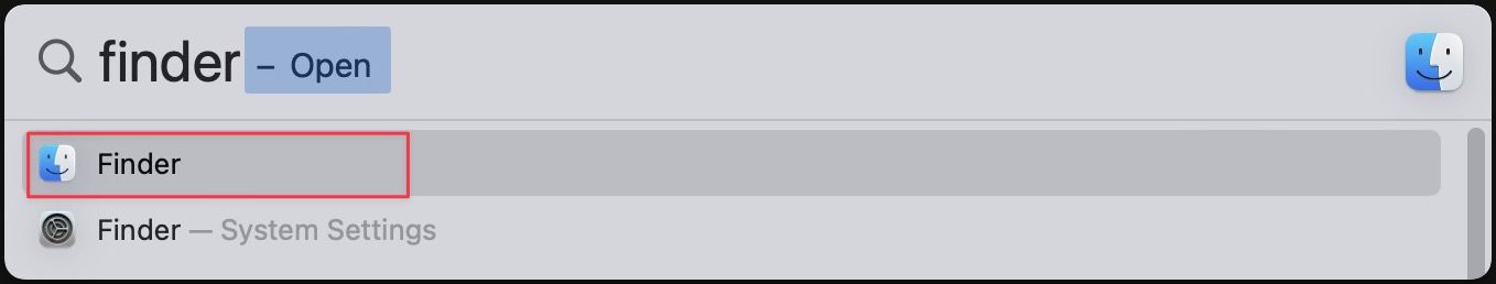 Finder app in spotlight search