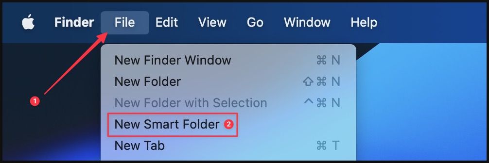 File menu in finder