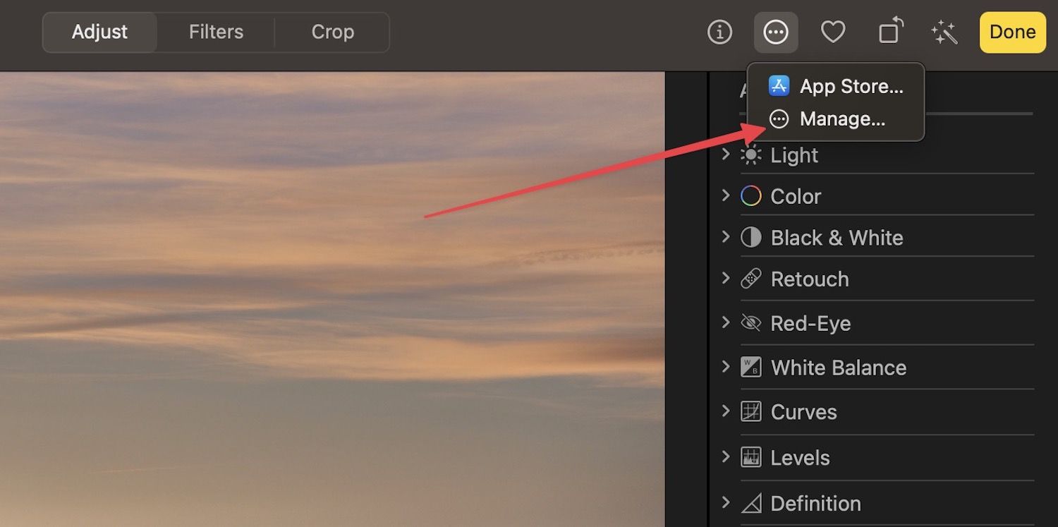 Photos app three-dot menu