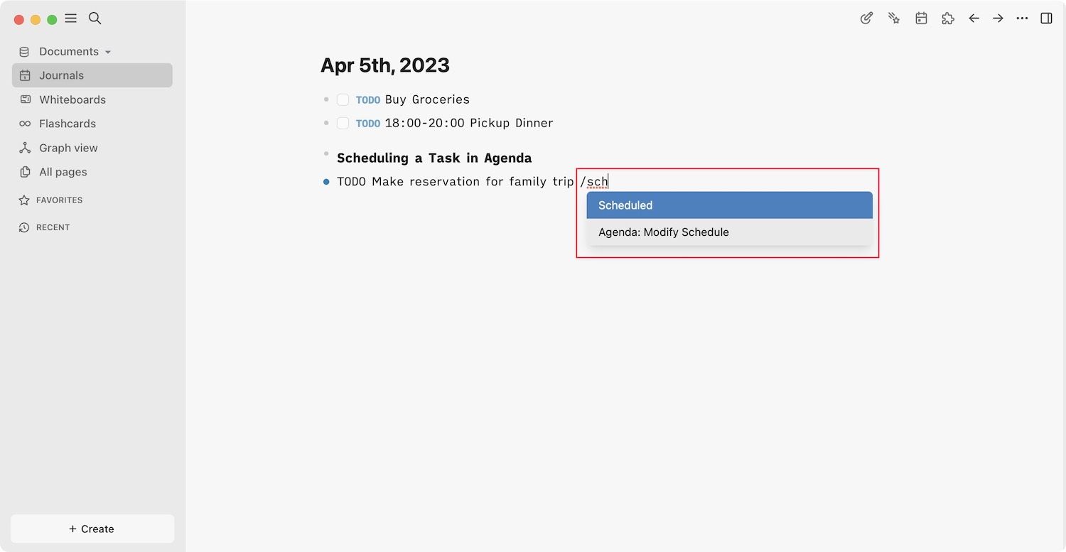 Schedule a Task in Agenda using Logseq scheduled feature