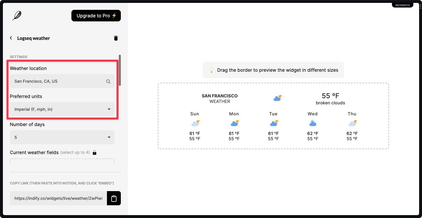 Customizing weather widget