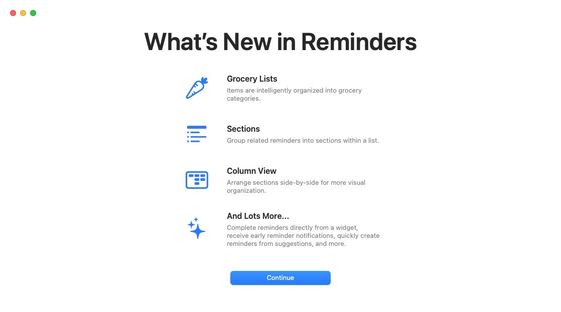 Apple Reminders new feature splash screen