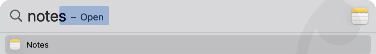 Opening apple notes using spotlight