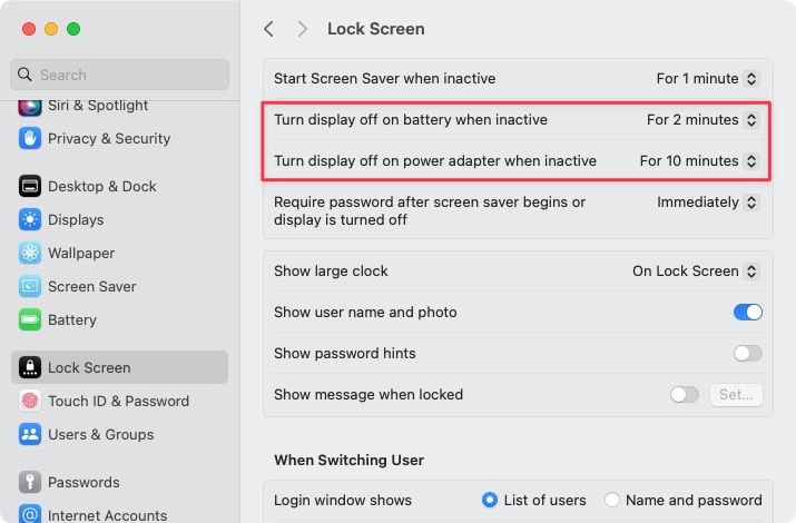 Setting display turn off time value