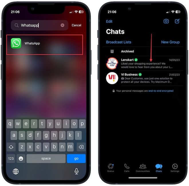 WhatsApp home screen screenshot