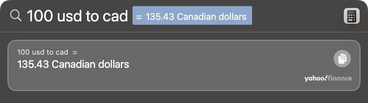 currency conversions using Spotlight