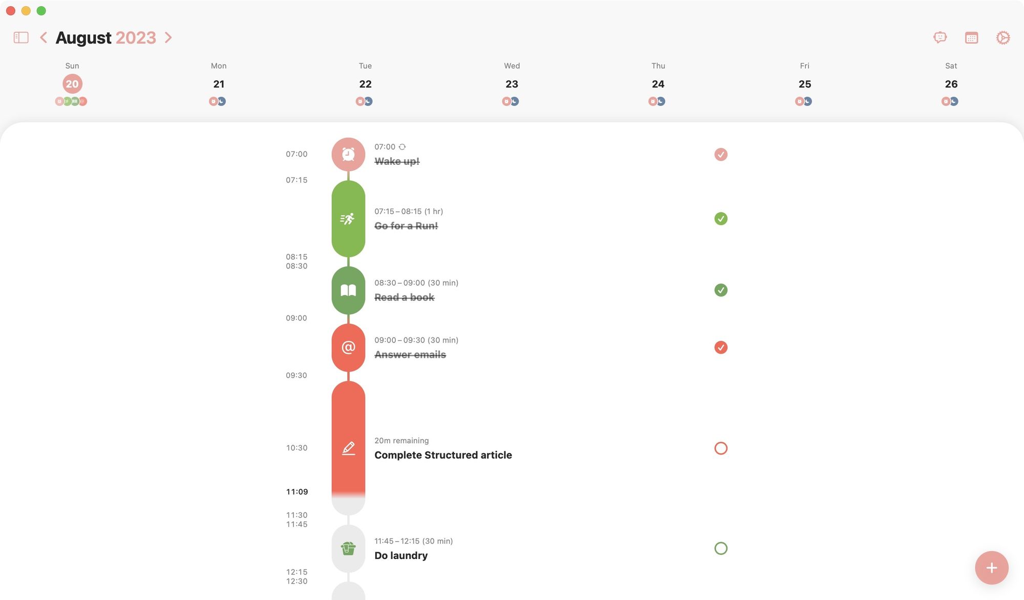 Structured app filling task bar as time passes