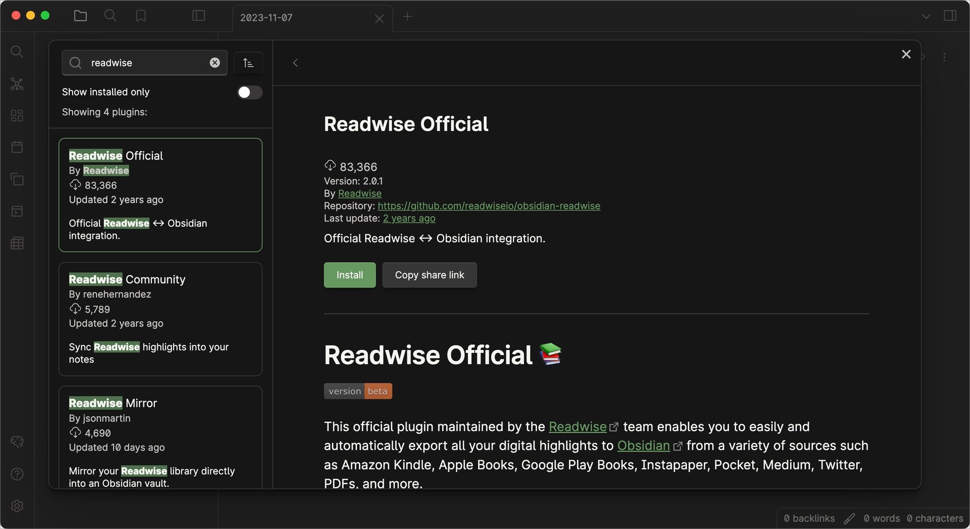 Readwise Plugin