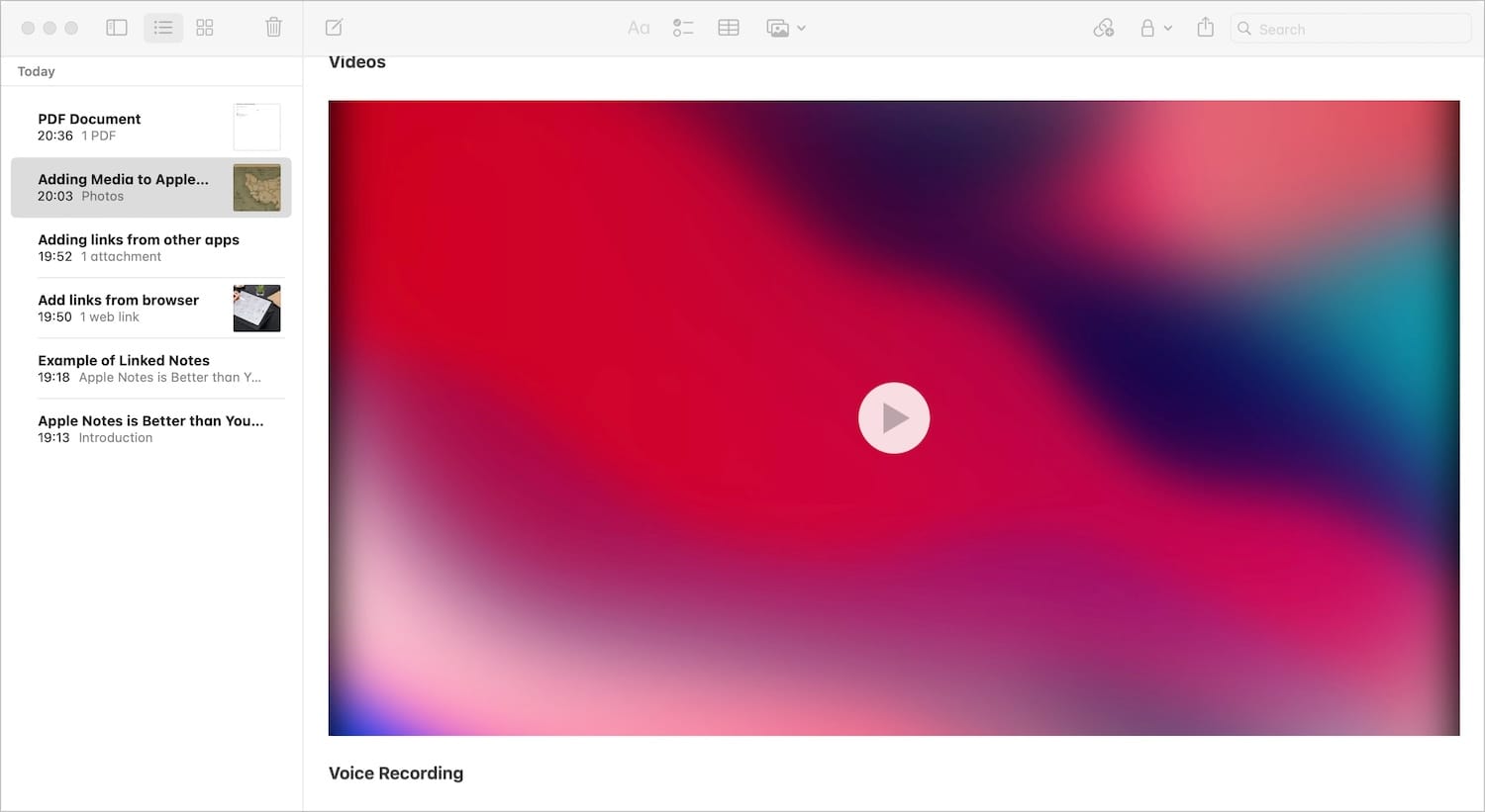 Adding video to Apple Notes