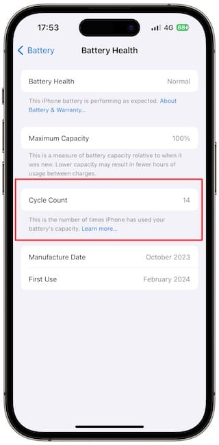 iPhone battery cycle count