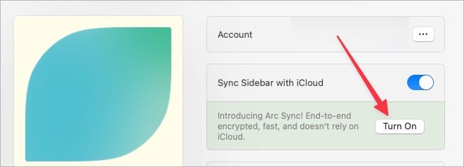 Turning on Arc Sync on Mac