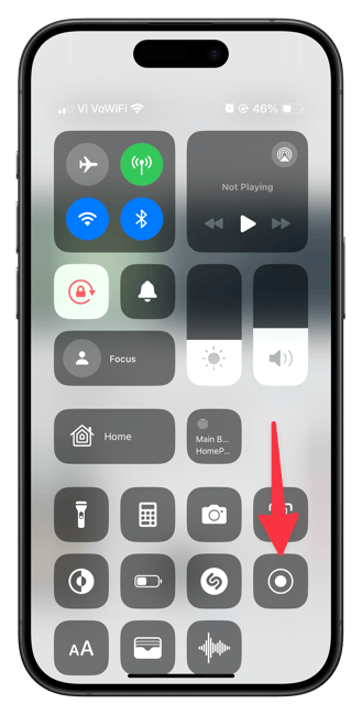 control center showing screen recording toggle