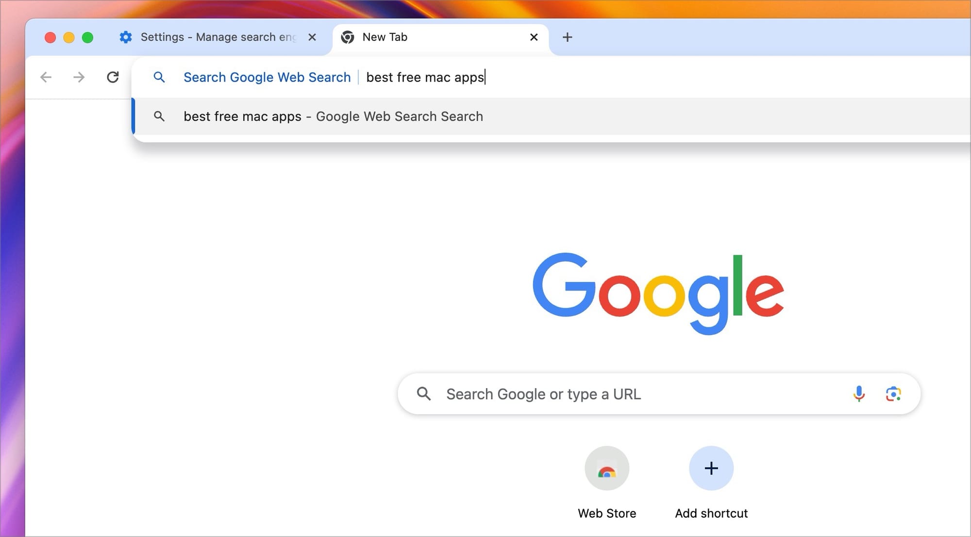 using custom search with shortcut