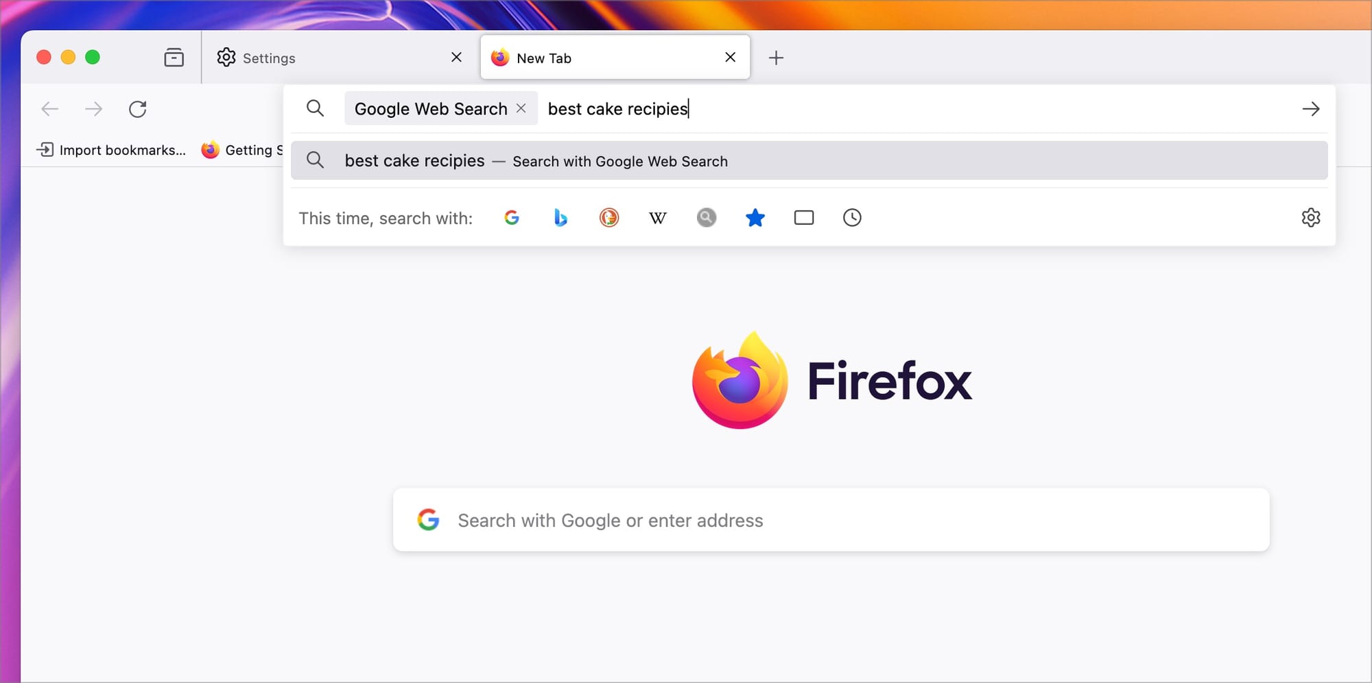 using shortcut to perform search
