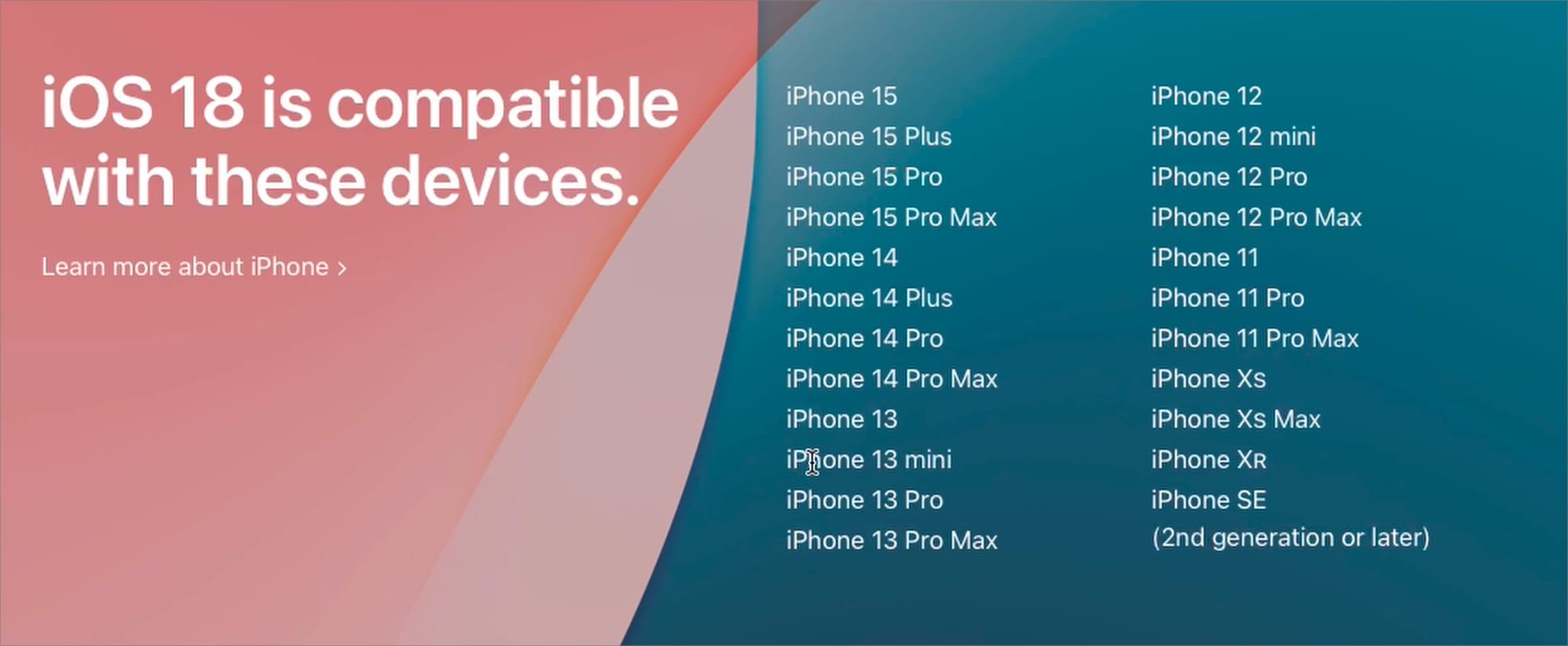 List of compatible iOS 18 iPhones