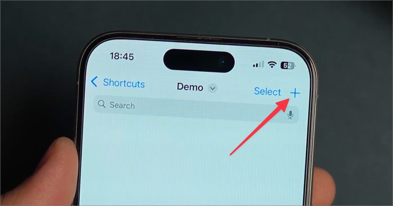 Shortcuts app plus button