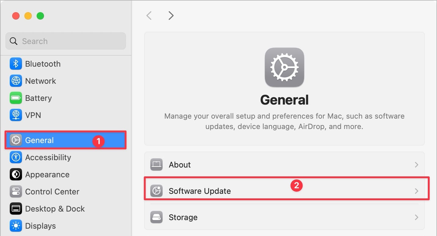 Open Software Update Settings