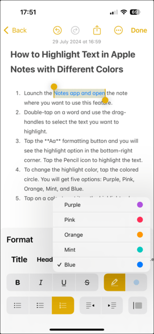 choose the highlight color