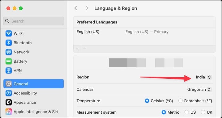 dropdown menu next to Region