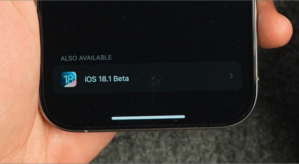 iOS 18.1 developer beta option at the bottom
