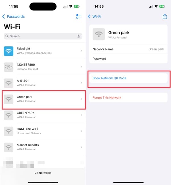 opening wi-fi network to share password