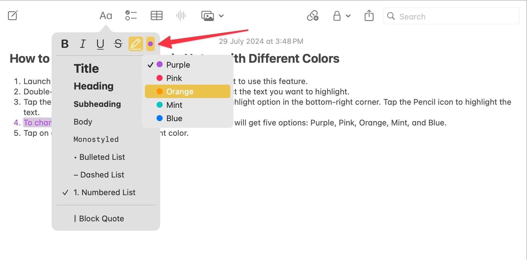 use the colored-circle button to change the highlight color