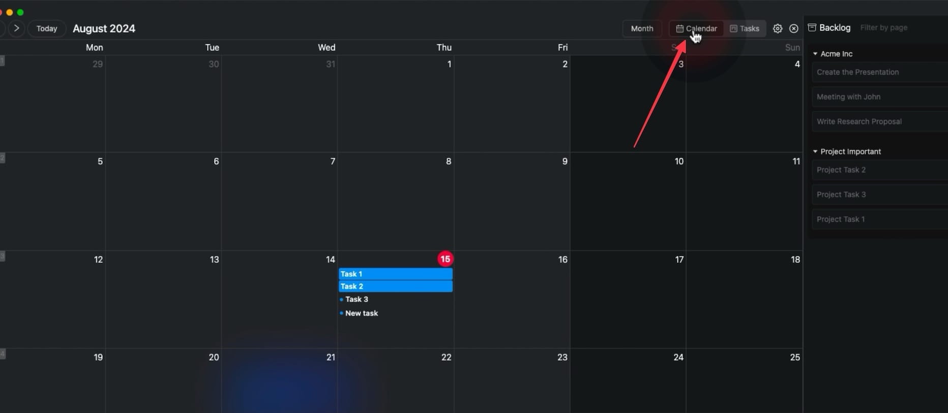  Calendar view